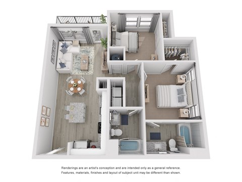 Floor plan for 2 beds, 2 baths, 972 sqft